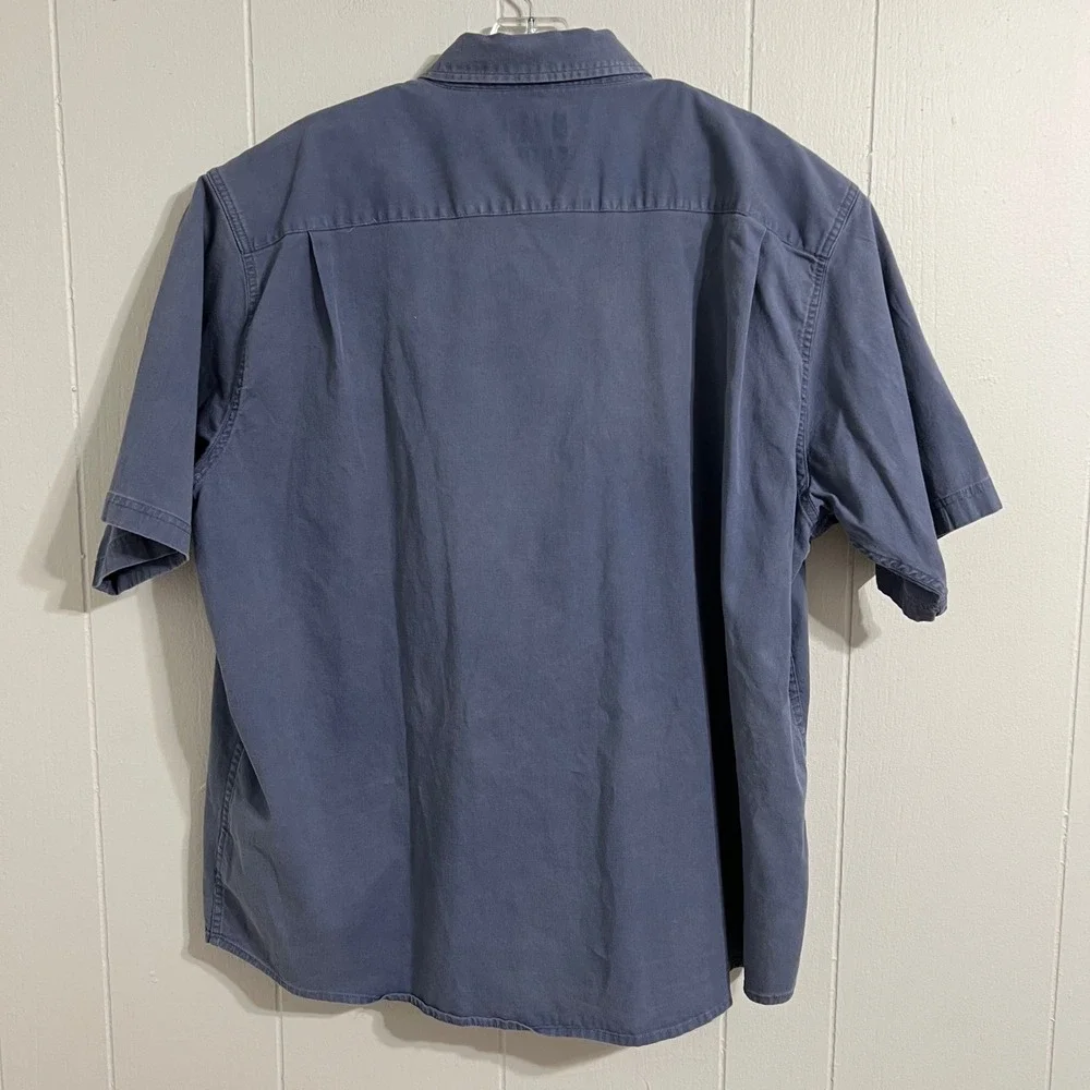 Wrangler Mens Short Sleeve Button Up Shirt 2XLT Blue Cotton Blend Work Casual‎